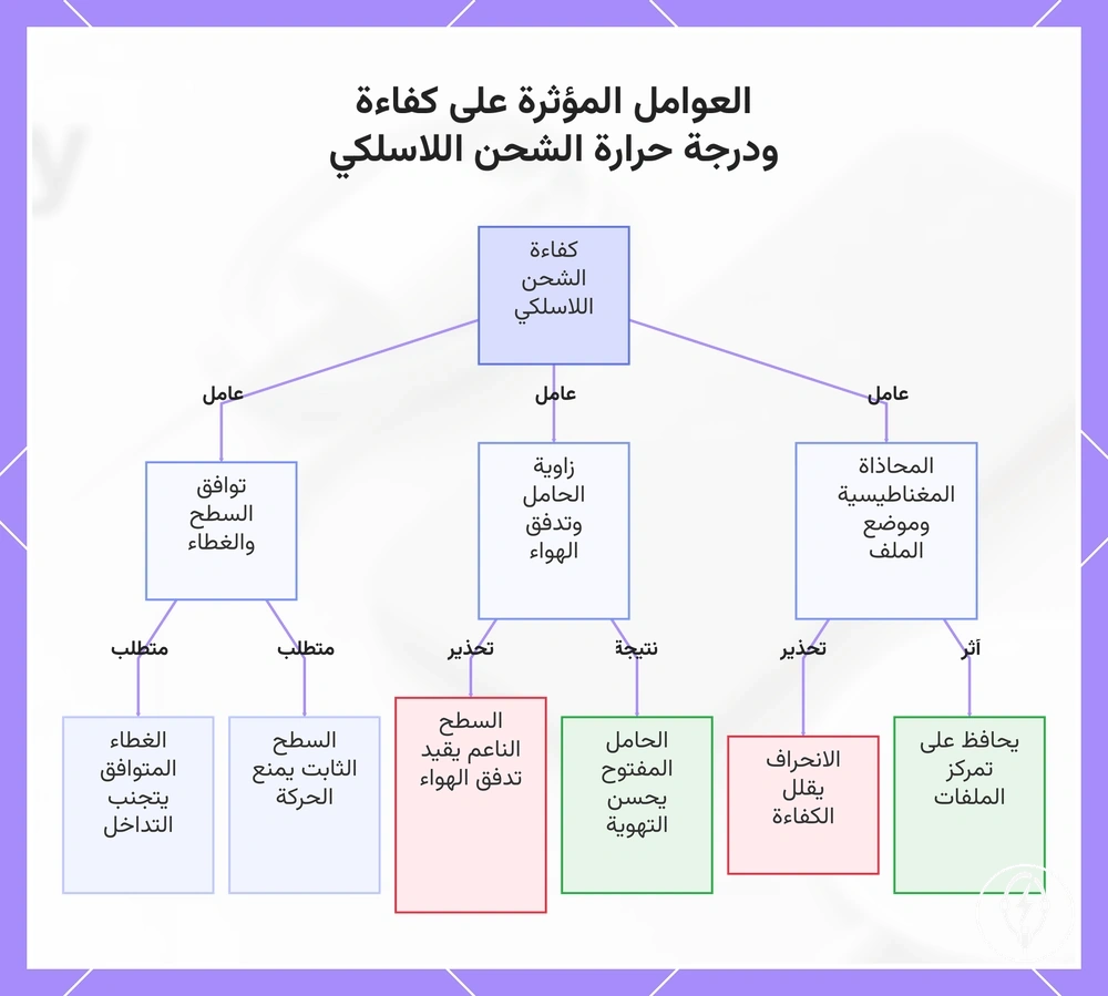العوامل المؤثرة على كفاءة ودرجة حرارة الشحن اللاسلكي