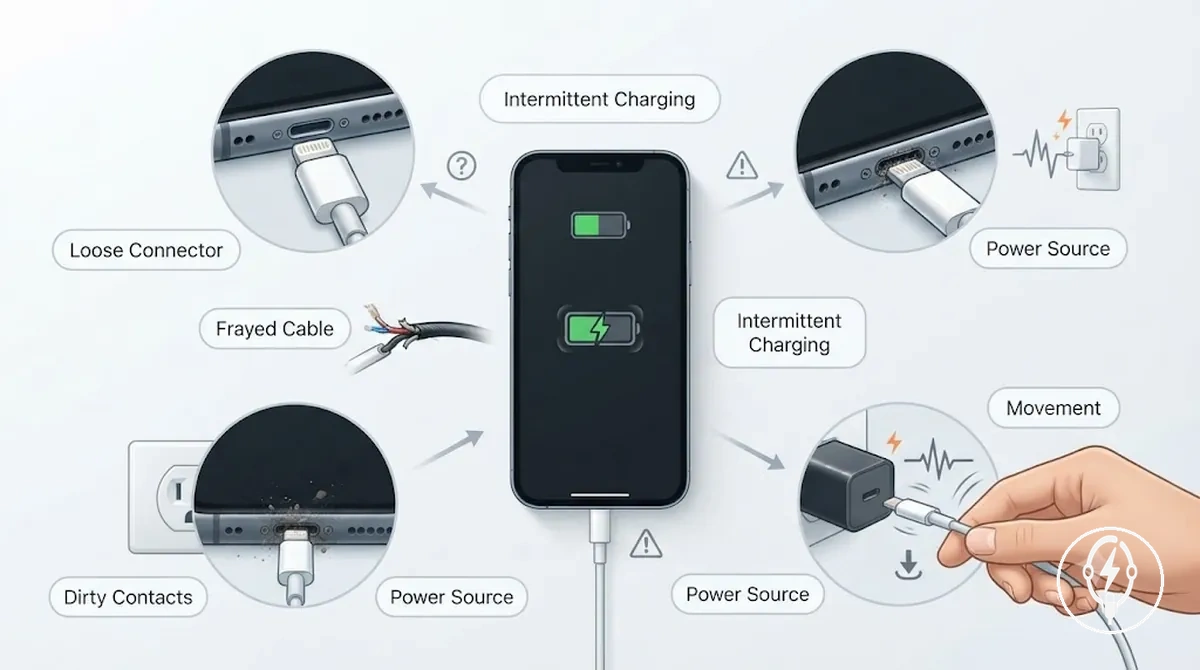 iPhone يتصل وينقطع بشكل متكرر أثناء الشحن عبر كابل