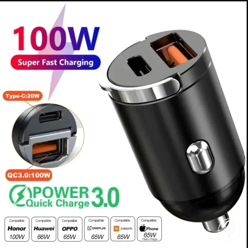 100-W-USB-C-Autoladeadapter mit Zugring-Design