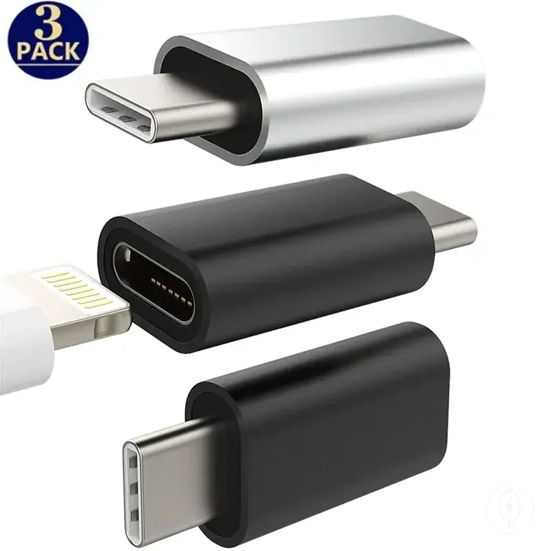 3-teiliges Lightning-Stecker-auf-USB-C-Buchse-Adapterset für Laden und Datensynchronisierung