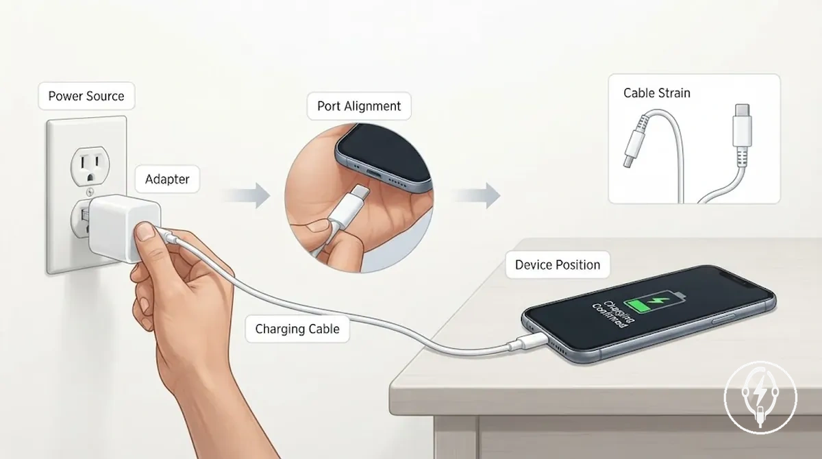 Korrekte Reihenfolge zum Laden eines iPhones mit kabelgebundenem Zubehör