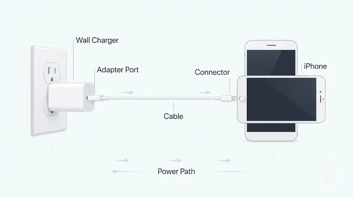 Principales accesorios de carga por cable para iPhone con cable y componentes de adaptador de pared