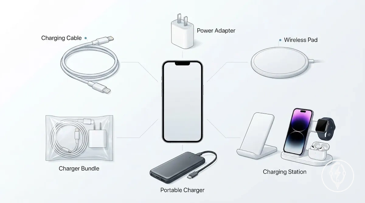 Categorías de accesorios de carga para configurar la carga de un iPhone