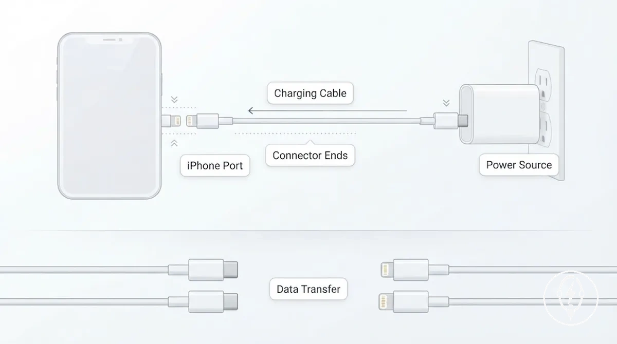 Extremos de conector del cable de carga del iPhone para carga según el conector