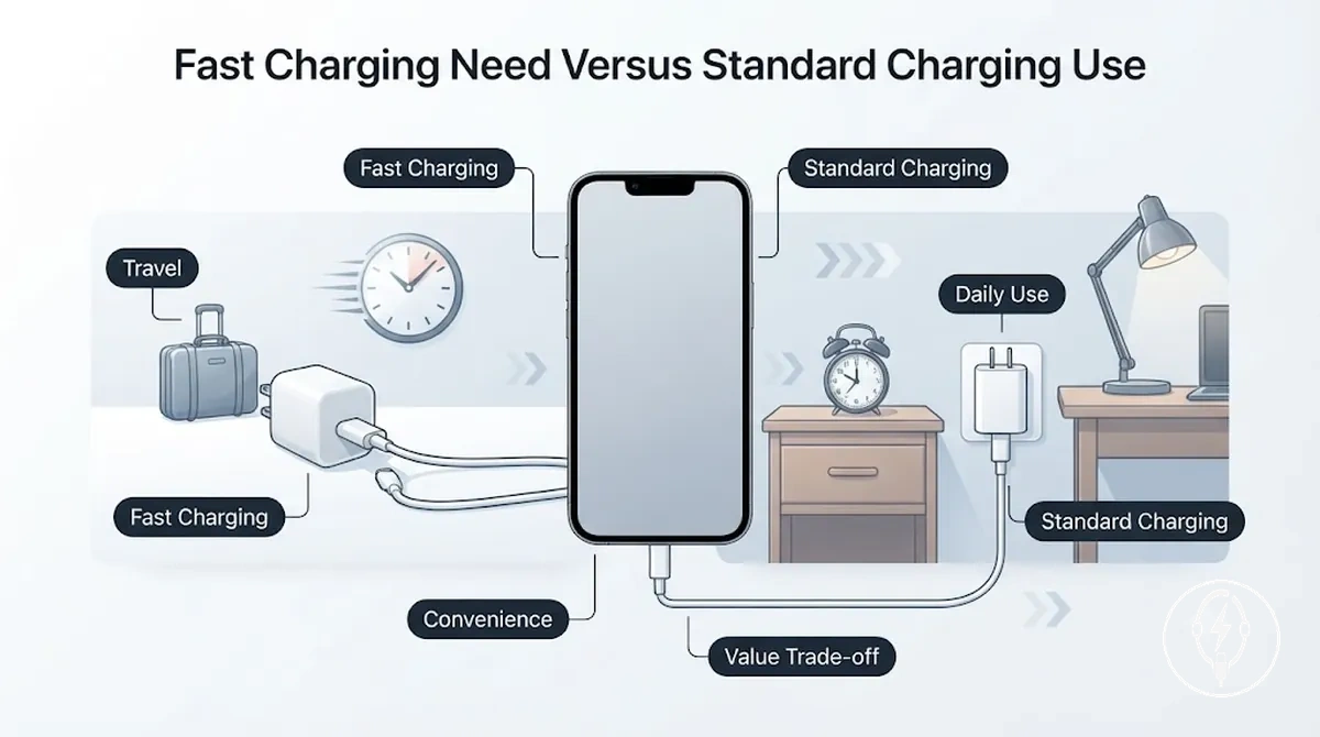 Comparación de carga rápida y carga estándar para diferentes rutinas de carga de iPhone