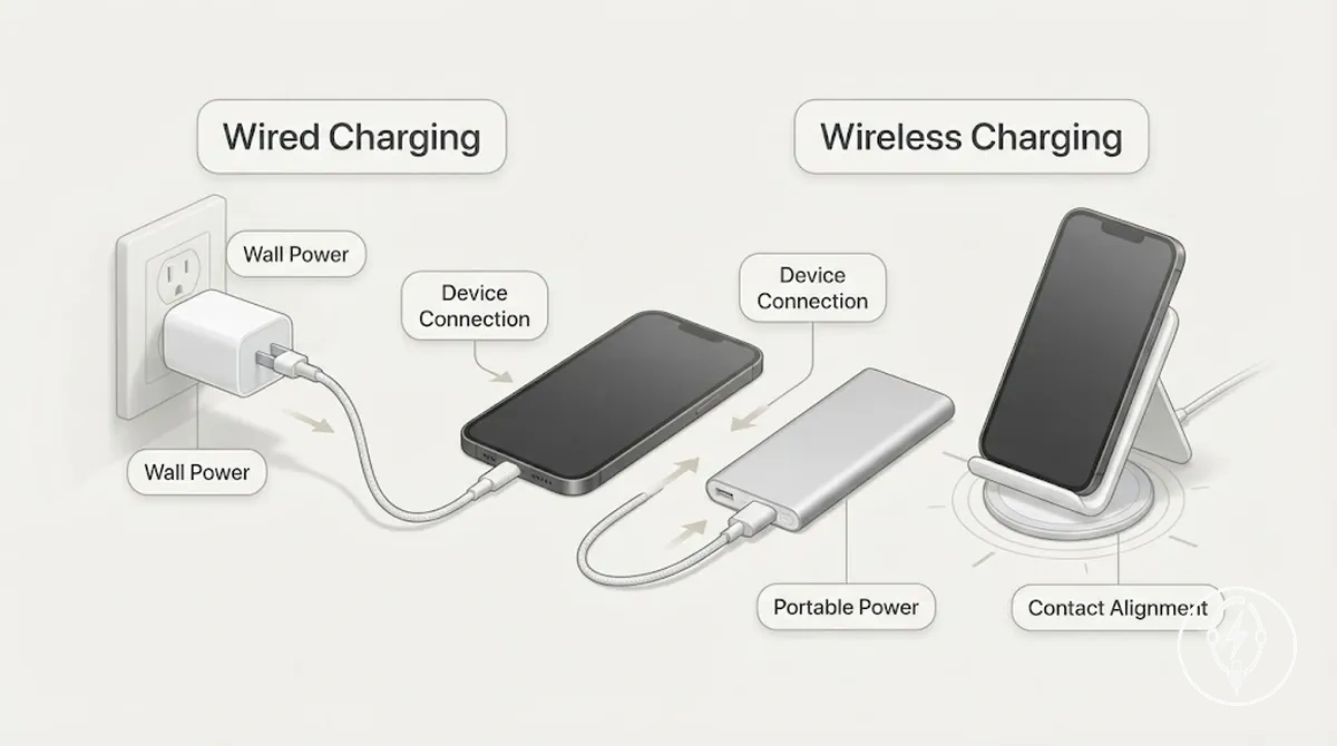 Método de carga, fuente de alimentación y conexión con el dispositivo en una configuración de carga para iPhone