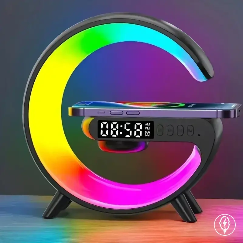 Support de charge sans fil avec lumière RGB, réveil et haut-parleur