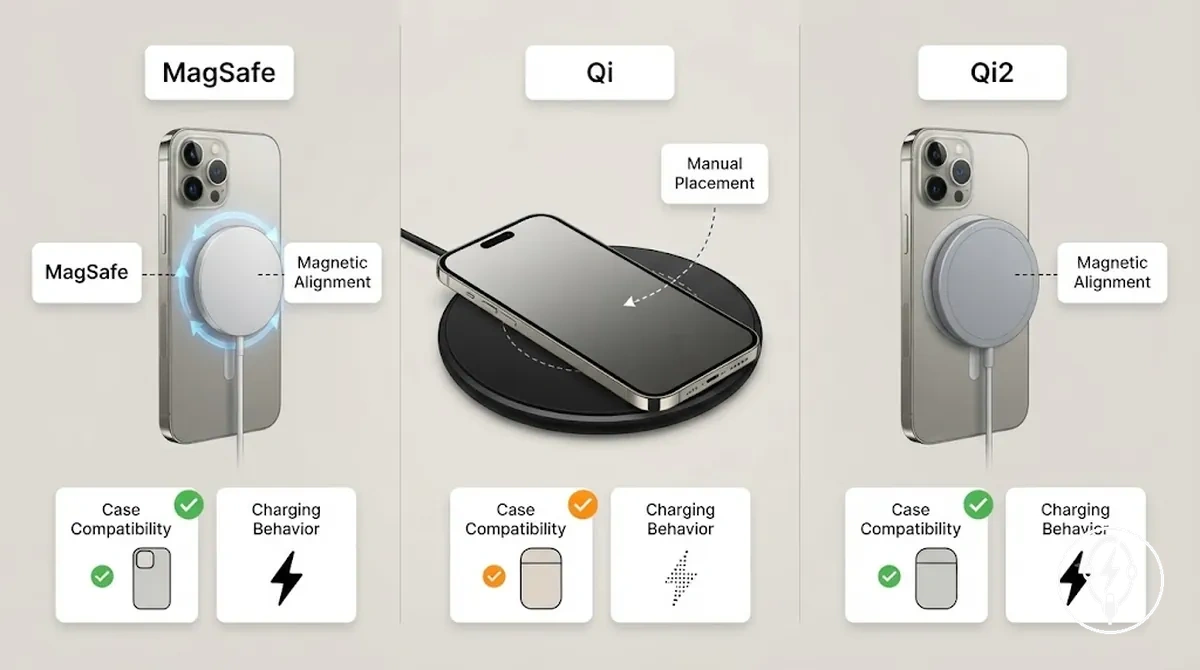 Differences charge sans fil magsafe qi qi2