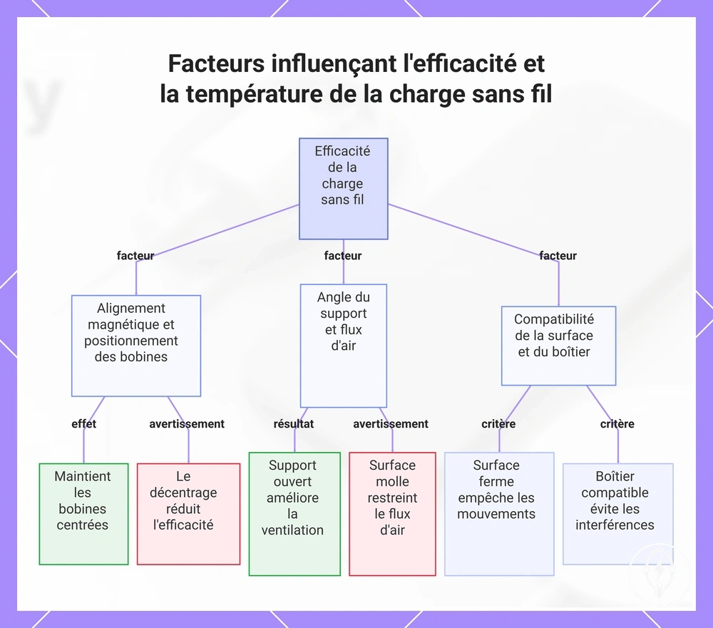 Facteurs influençant l'efficacité et la température de la charge sans fil