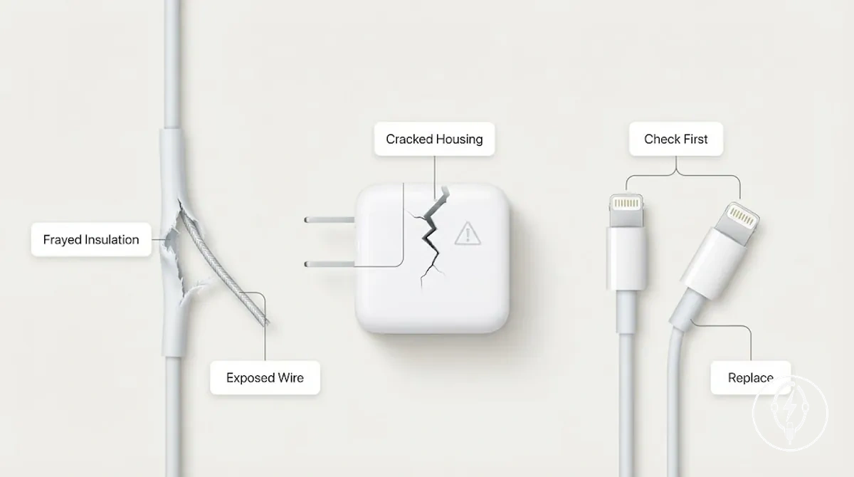 Signes de dommages sur les accessoires de charge pour iPhone indiquant qu un remplacement peut être nécessaire