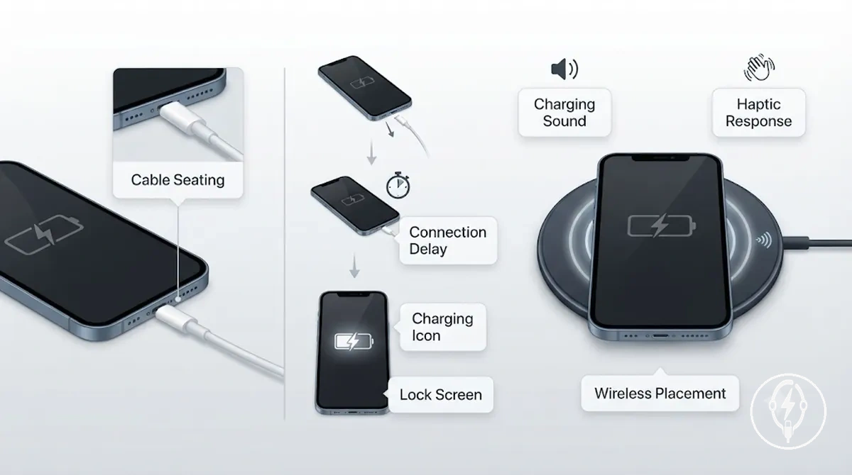 iPhone affichant une icône de charge après avoir reconnu une connexion de charge