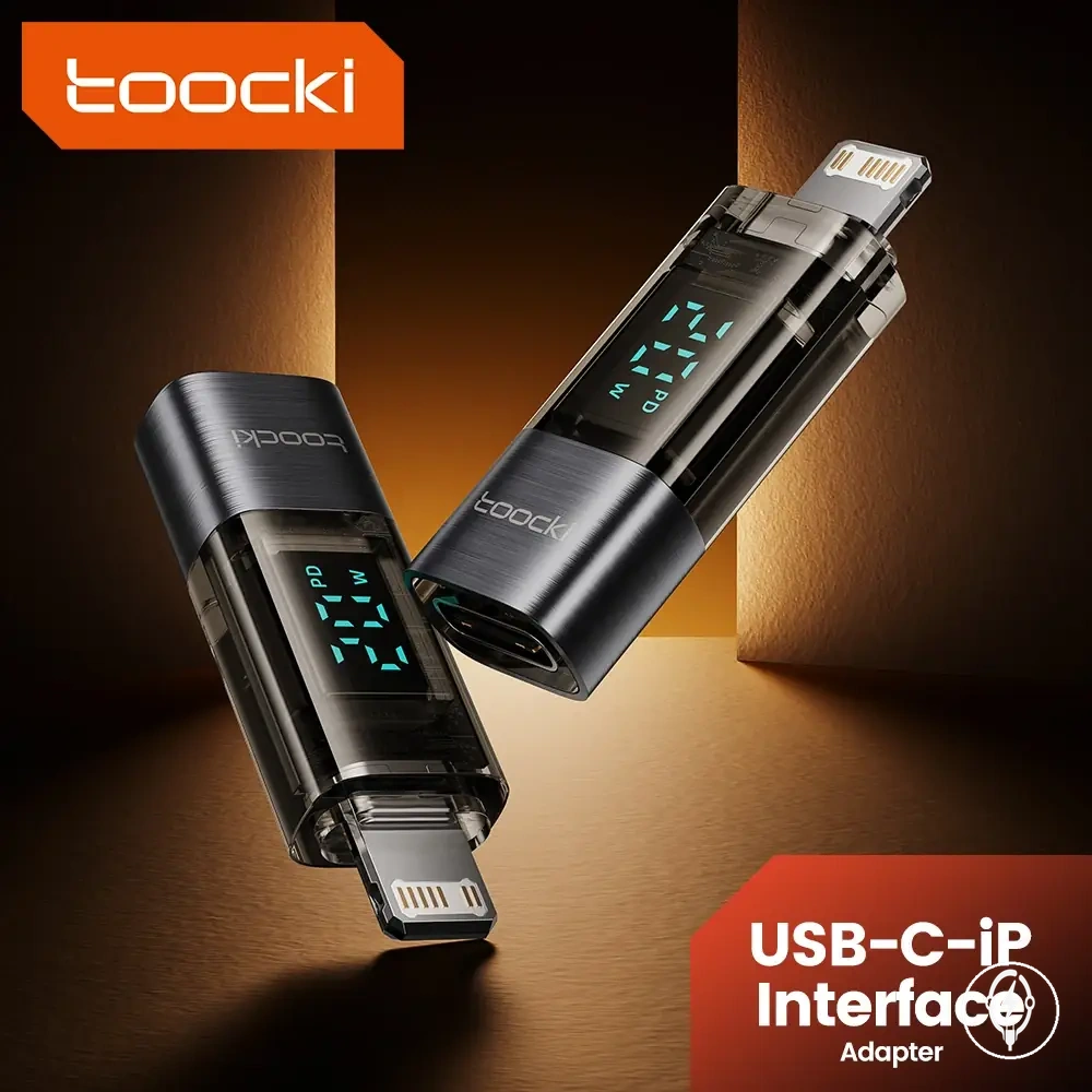 Conector Lightning macho para USB-C fêmea com tela e design de adaptador OTG