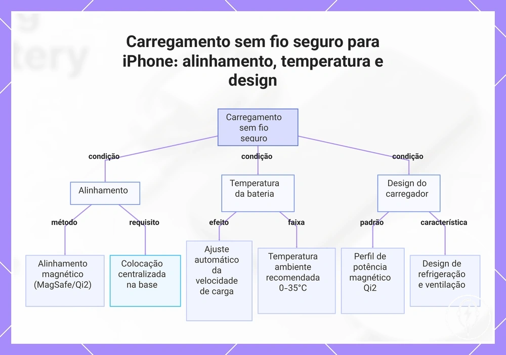 Carregamento sem fio seguro para iPhone: alinhamento, temperatura e design