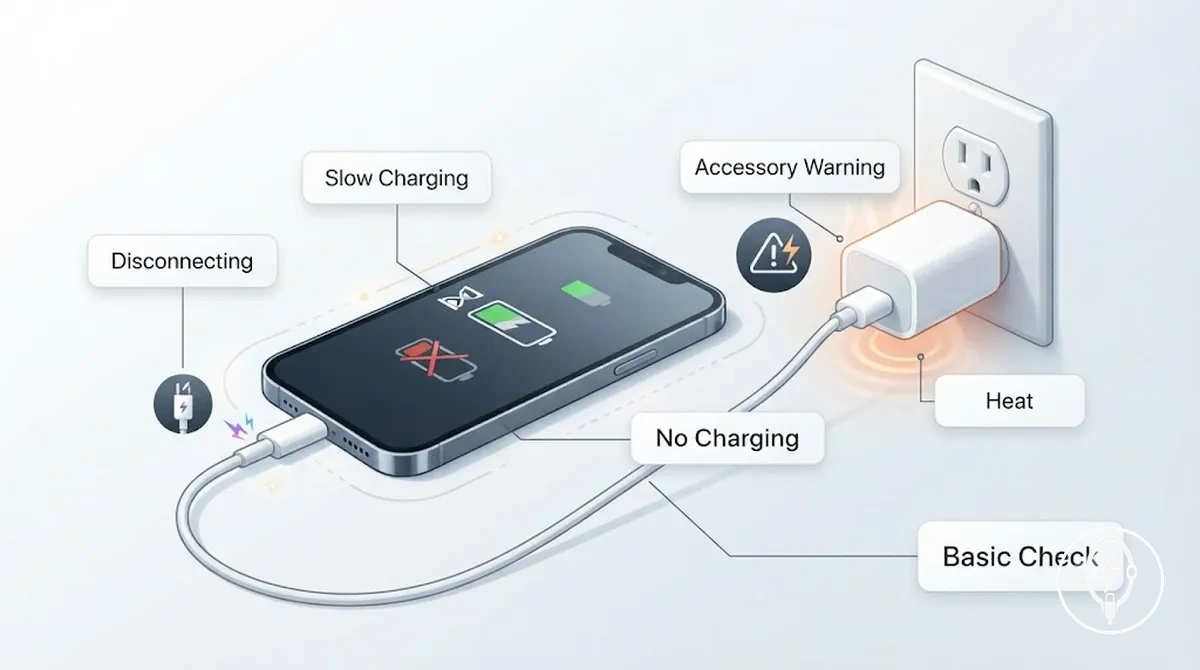 Visão diagnóstica de sintomas de carregamento do iPhone que podem apontar para um acessório de carregamento desgastado