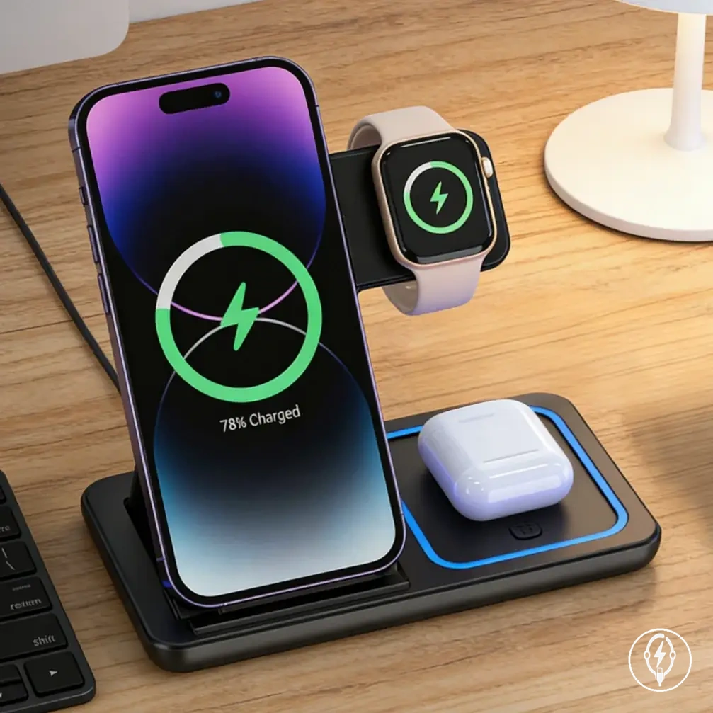 iPhone, Apple Watch ve AirPods için katlanabilir 3'ü 1 arada kablosuz şarj istasyonu