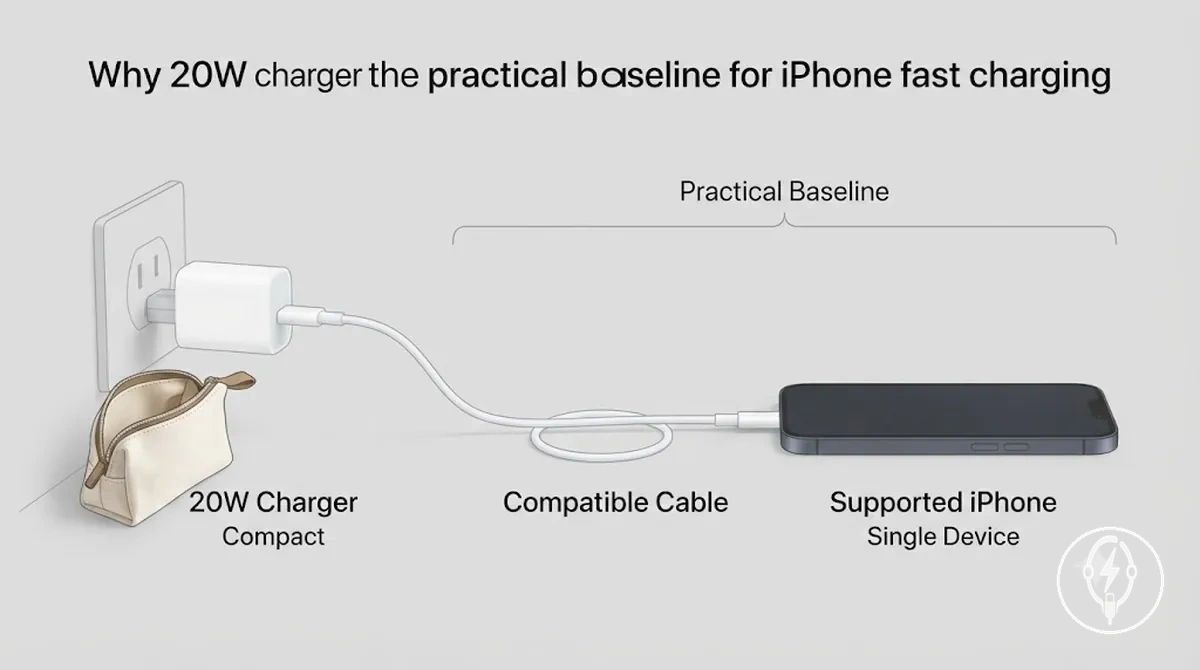 Uyumlu kabloyla iPhone hızlı şarjı için 20W şarj cihazı temel seviye kurulumu