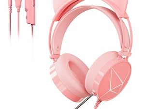 Casque de jeu rose avec microphone