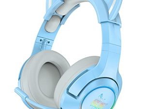 SIMGAL Casque de jeu bleu avec oreilles