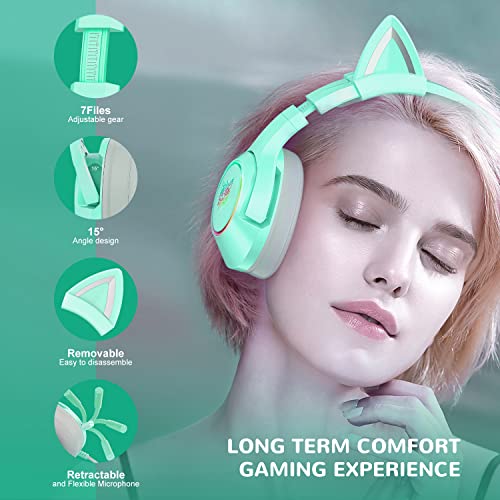 SIMGAL Casque de jeu vert avec oreilles-2