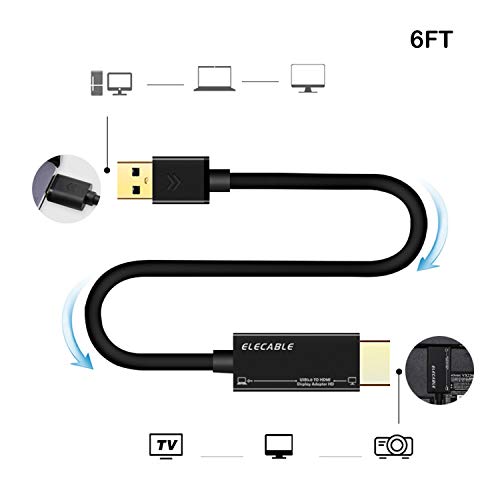 ELECABLE Câble adaptateur USB vers HDMI 6FT – Image 2