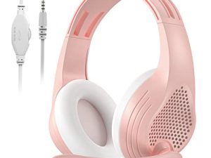 Casque stéréo rose avec cache-oreilles à mémoire