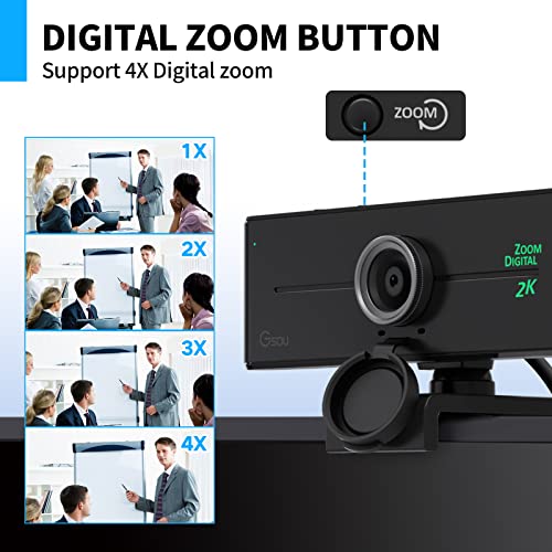 Webcam Zoomable Gsou 2K 5MP avec Microphone, – Image 2
