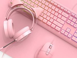 Ensemble clavier et souris rose et casque