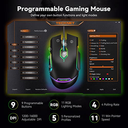 TECKNET Souris de jeu filaire RVB avec-2
