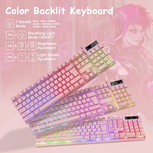 Ensemble clavier et souris de jeu rose, – Image 2