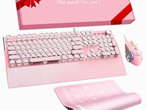 Clavier de jeu mécanique rose avec souris