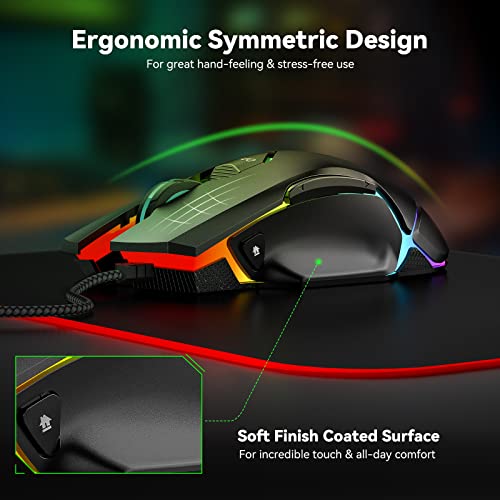 TECKNET Souris de jeu filaire RVB avec-5