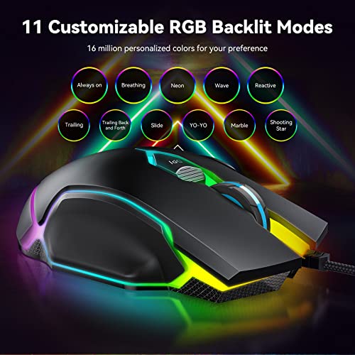 TECKNET Souris de jeu filaire RVB avec-4