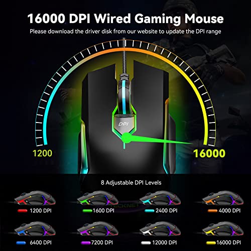 TECKNET Souris de jeu filaire RVB avec-3