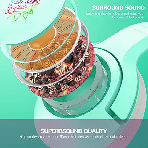 SIMGAL Casque de jeu vert avec oreilles-5