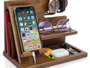 TESLYAR Station d'accueil pour téléphone en bois