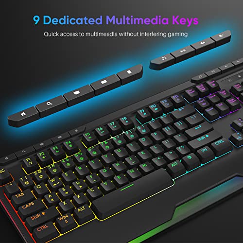 Qwecfly Clavier de jeu RVB filaire rétroéclairé-5