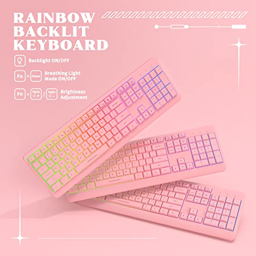 Ensemble clavier et souris rose et casque-5