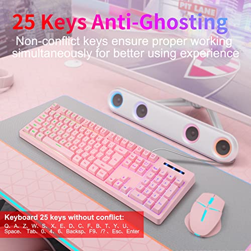 CQ104 Clavier de jeu rose filaire USB-3