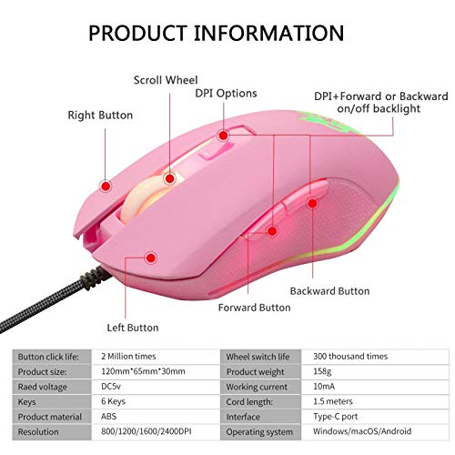 IULONEE Souris Filaire USB Type C