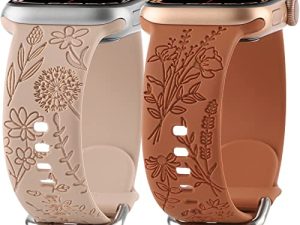 Bracelet en silicone gravé fleur compatible avec