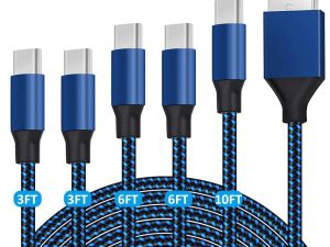 Lot de 5 câbles USB C (3/3/6/6/10
