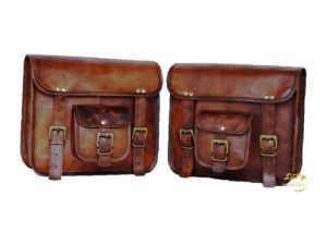 Pochette latérale de moto en cuir marron