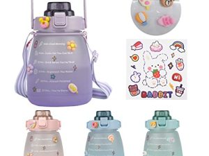 YTFU Bouteille d'eau Kawaii avec Paille/Bandoulière/Autocollants 3D
