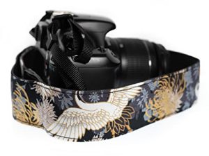 Sangle d'appareil photo noire Crane Gold Foil