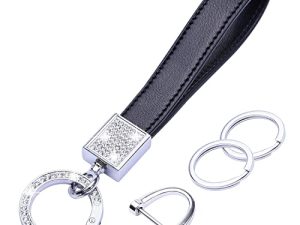 Wisdompro Porte-clés de voiture en cuir Bling