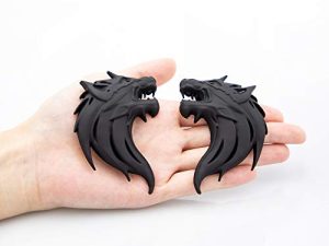 CARRUN 2pcs 3D tête de loup métal