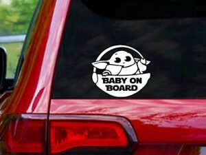 Baby Yoda on Board Sticker Viynl Blanc