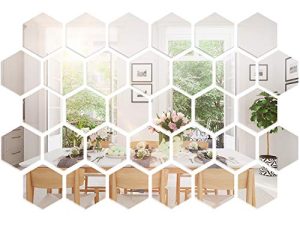 32 Pièces Miroir Acrylique Amovible Cadre Hexagone