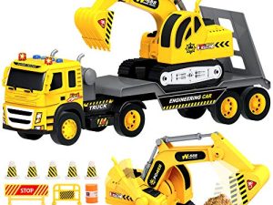 Camion à plateau avec tracteur d'excavatrice -