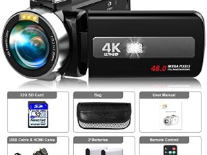 Rawiemy Caméra vidéo 4K Caméscope HD 48.0MP
